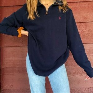 Polo Ralph Lauren Navy half zip sweatshirt.